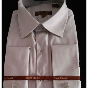 HENRI PICARD BY DON JONATHAN SILVER FRENCH CUFF DRESS SHIRT.